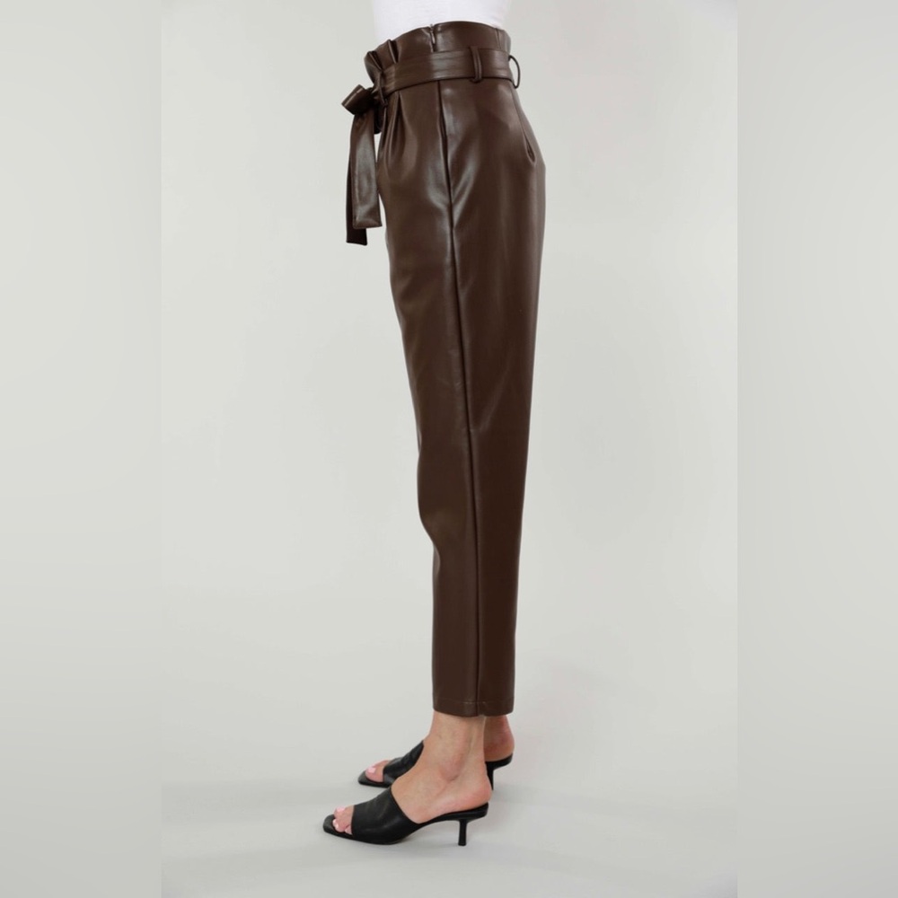 Brown leather Pants Lucy in Paris with tie